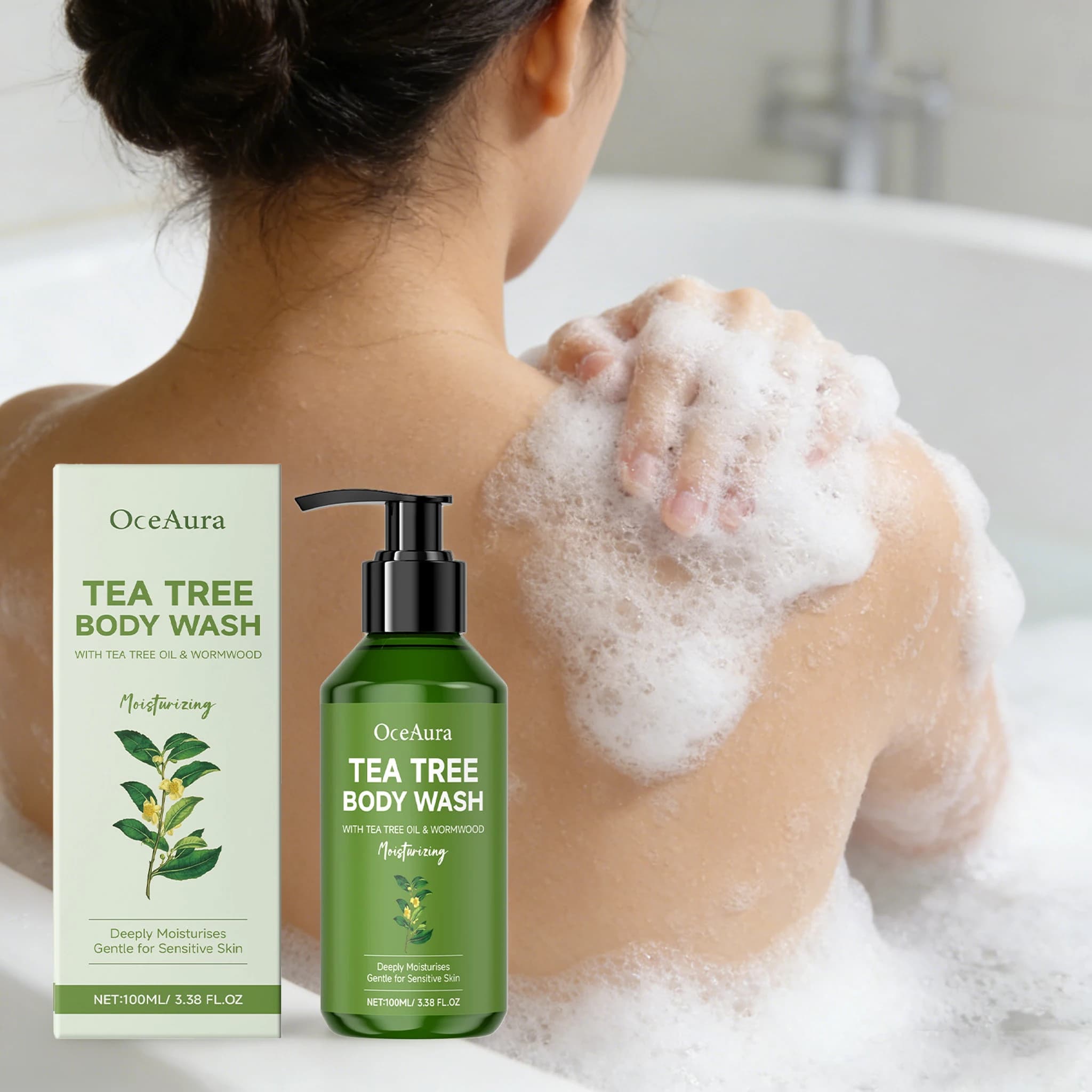 Gel Doccia al Tea Tree 100ML, Nutriente Naturale, Idratazione Duratura, Pulizia Delicata dei Pori, Rinfrescante e Persistente