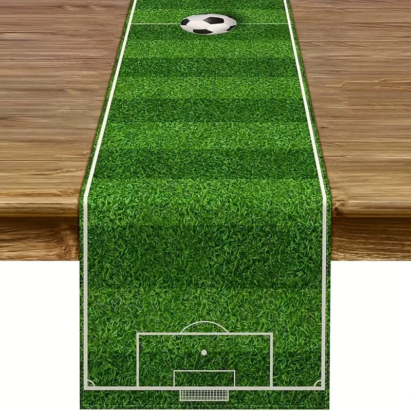 1 pezzo di runner da tavola a tema calcistico in stile country, design con campo da calcio verde, adatto per celebrazioni, decorazioni per la tavola, decorazioni per la casa e riunioni di famiglia, decorazioni per feste a tema sportivo