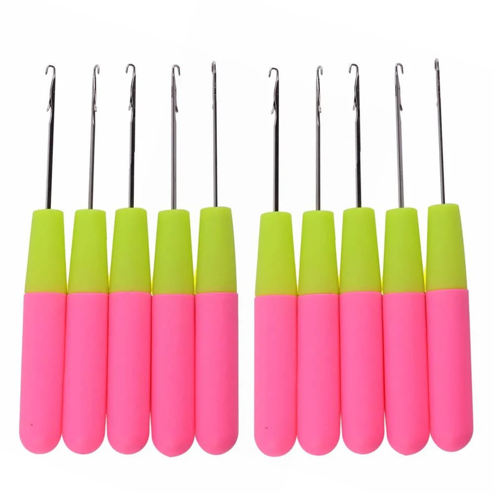 10Pcs Plastic Handle Hook Crochet Needle, Latch Hook Crochet Needle Tool for Micro Braids/ Hair Extension/ Feather and Carpet