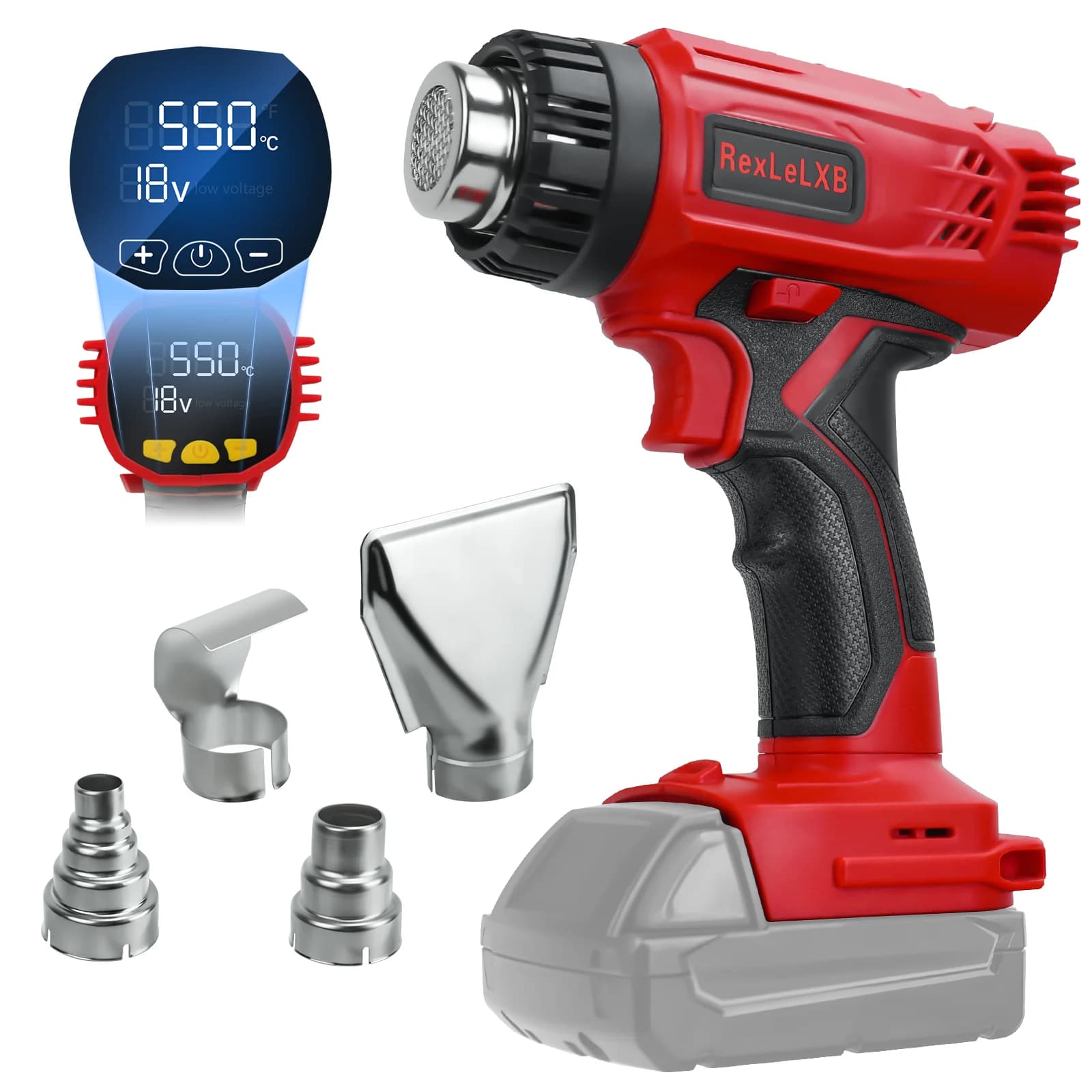 Pistola termica a batteria da 400 W 50 ℃ -550 ℃ Temperatura variabile con display digitale LCD Pistola ad aria calda per saldatura per batteria Milwaukee 18V