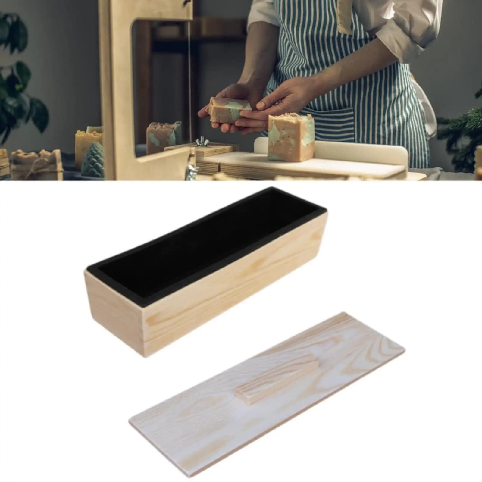 1200g Rectangular Shape Wooden Box Soap Loaf Mold Box Kit, DIY Cake Bread Candle High Quality Wooden Box for More Sanitary