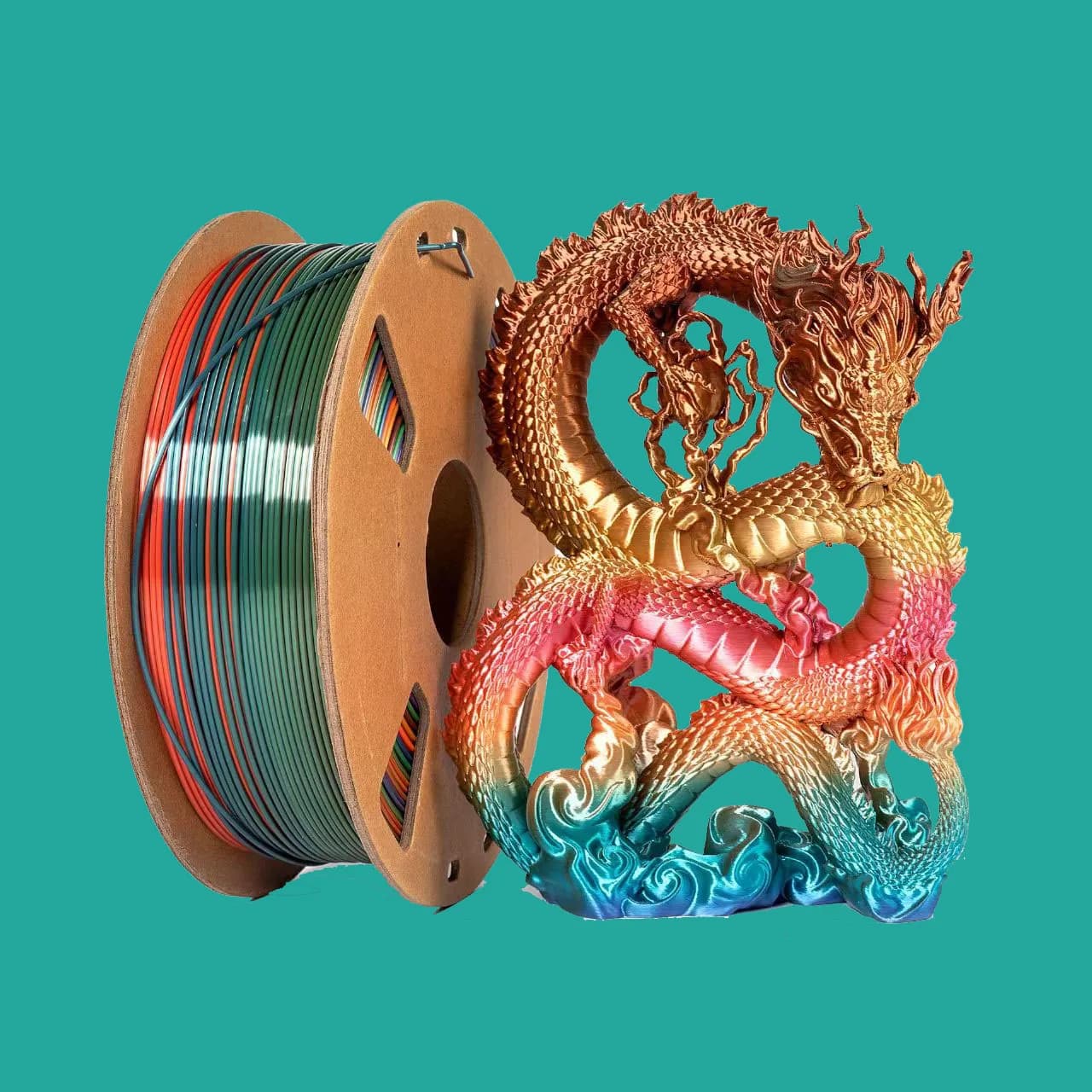 Filament PLA Multicolor Silk Rainbow 1.75mm, 3D Printer Filament Changing Color, 1kg Coil (2.2 Lbs)
