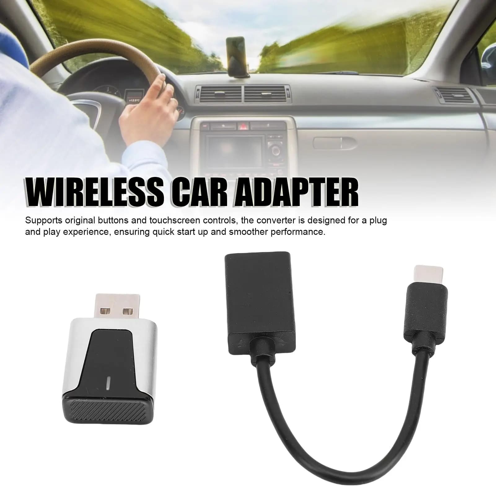 Wired to Wireless Carplay 2in1 Mini Car AI Box Android Auto Adapter Plug&Play WiFi Bluetooth Auto Connect with USB Type C Cable
