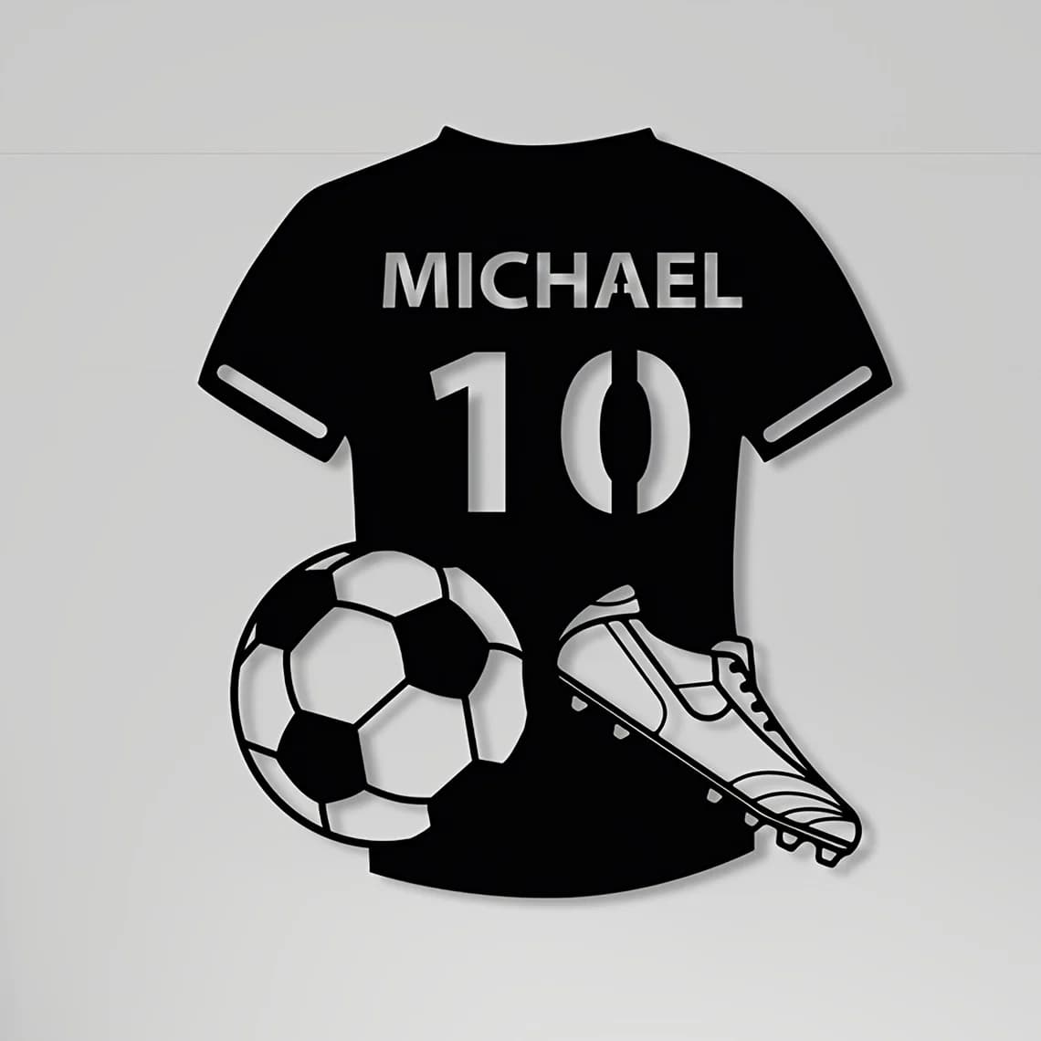 Insegna Artistica in Metallo Personalizzata con Testo, Pallone da Calcio e Scarpini, Design Artistico, Regalo per Interni/Esterni per Appassionati di Sport, Decorazione per la Stanza dell'Uomo, Amanti degli Atleti
