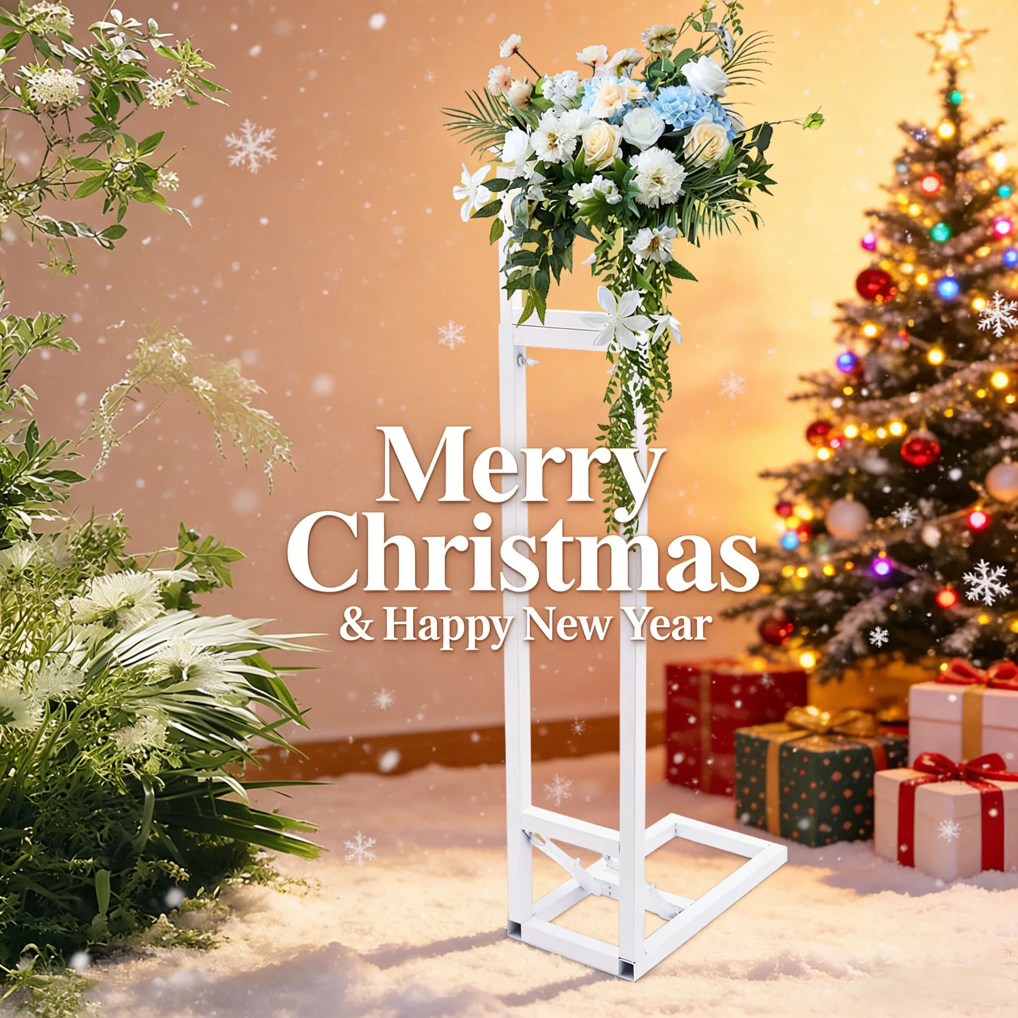 Wedding Stand, 1-2 Meters Adjustable Height Telescopic Background Frame, White Wedding Arch Backdrop Stand for Christmas Decor