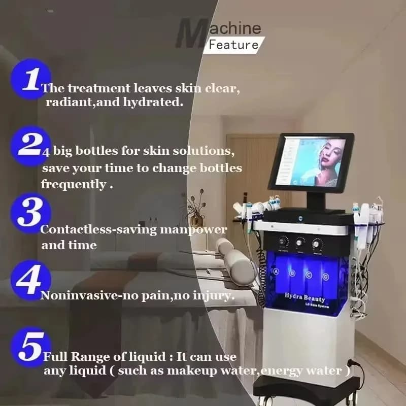 Macchina per peeling a getto d'acqua 14 in 1 con diamante, per pulizia del viso, lifting e pulizia della pelle con tecnologia a bolle, altamente consigliata.