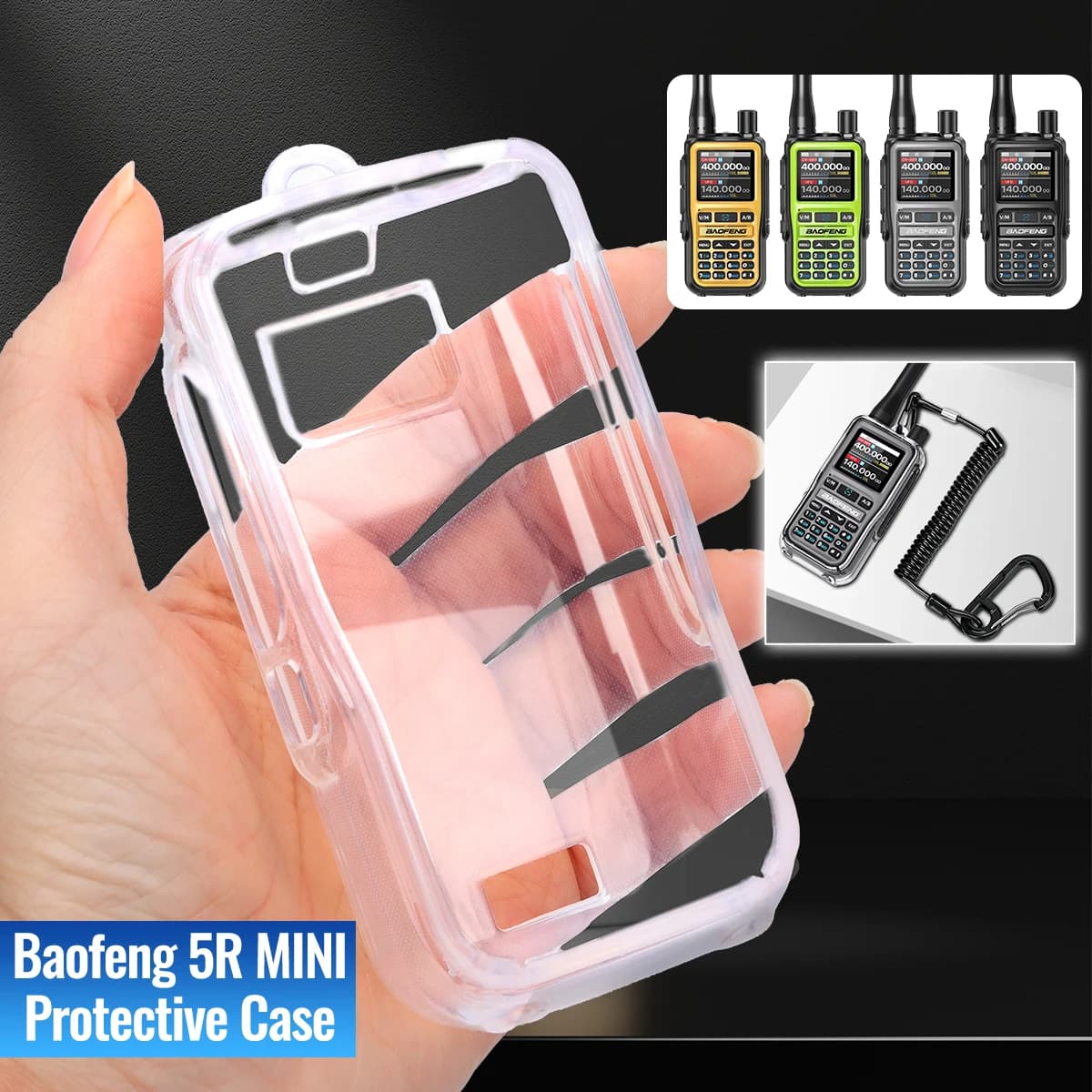ABBREE Cover protettiva trasparente in TPU morbido per walkie-talkie, facile da trasportare, per radioamatori Baofeng UV-5R MINI, per escursioni all'aperto