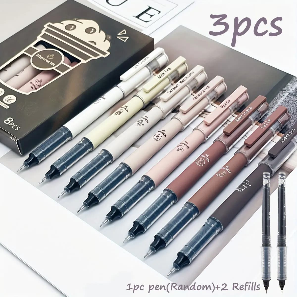 3Pcs/Set Vintage Coffee Gel Pens Quick Dry Soft Grip Retractable Pen for Bullet Journaling Note Taking School Supplies