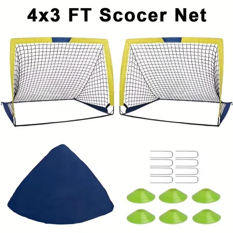 Porte da calcio portatili 4'x 3', 2 set di porte da calcio, per giardino o interni, rete da calcio pop-up