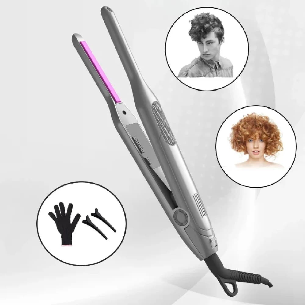 Mini hair plate comb pencil curler for hair two in a thinner narrow iron ceramic with LED display for short hair