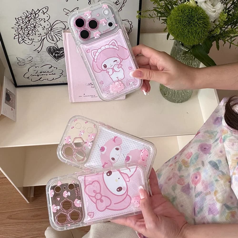 New Korean INS Girly Pink Melody Glitter Phone Case Suitable For iPhone 17 Pro 15 16 17 Pro Max 15 Pro 14 13 Cute Anti‑Fall Case