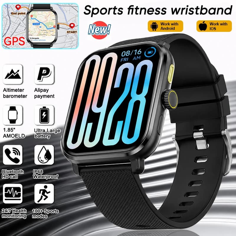 2026 New GPS Smart Watch Women 1.85"AMOLED Screen Sports path NFC Compass Heart Rate Blood oxygen Men Smartwatch For Android IOS