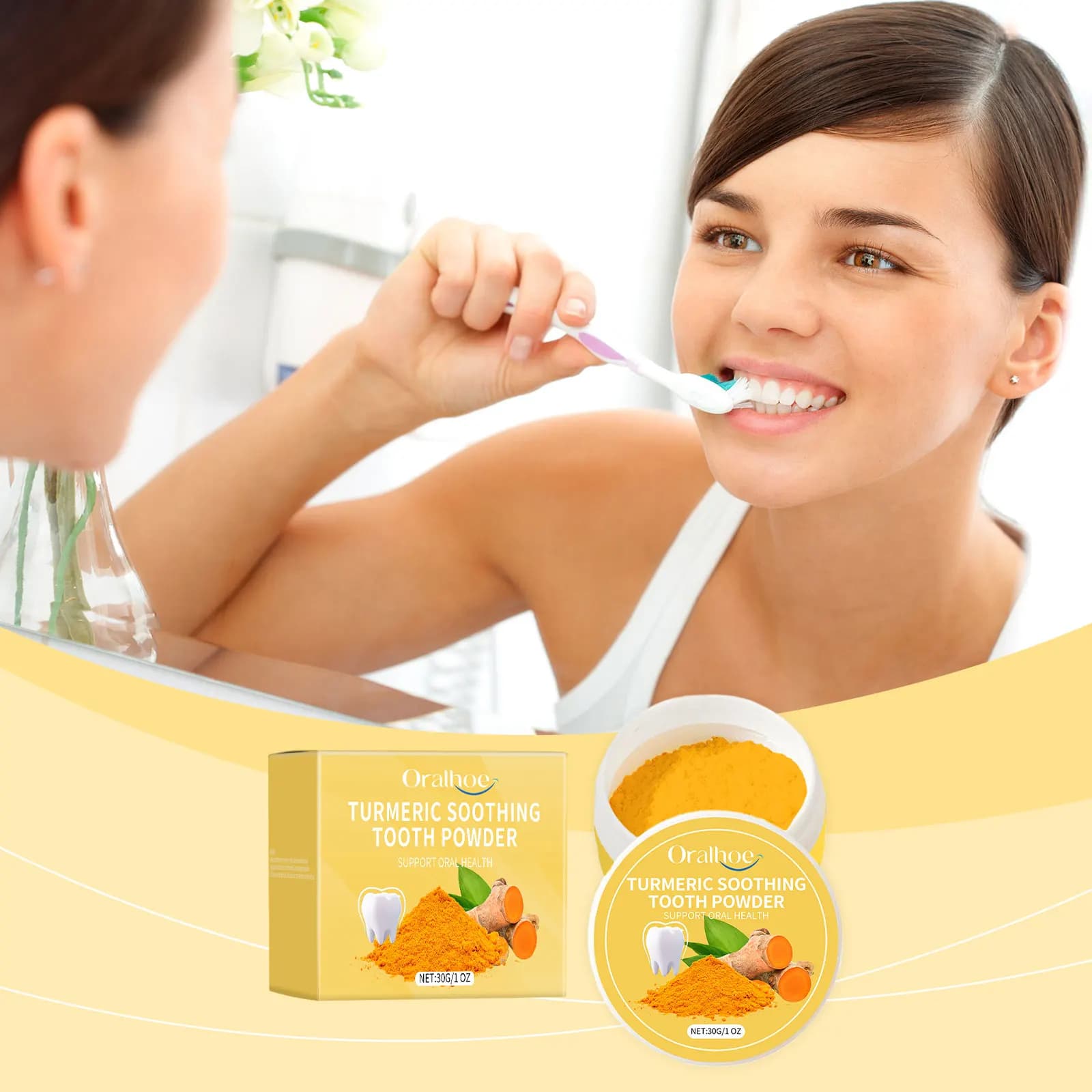 Oralhoe 30g Cucrcuma Whitening Of The Tooth Dust Alito Fresh Lenisce Sensible Remove Oral Macchia Clean Dental Whitening Powder For Care