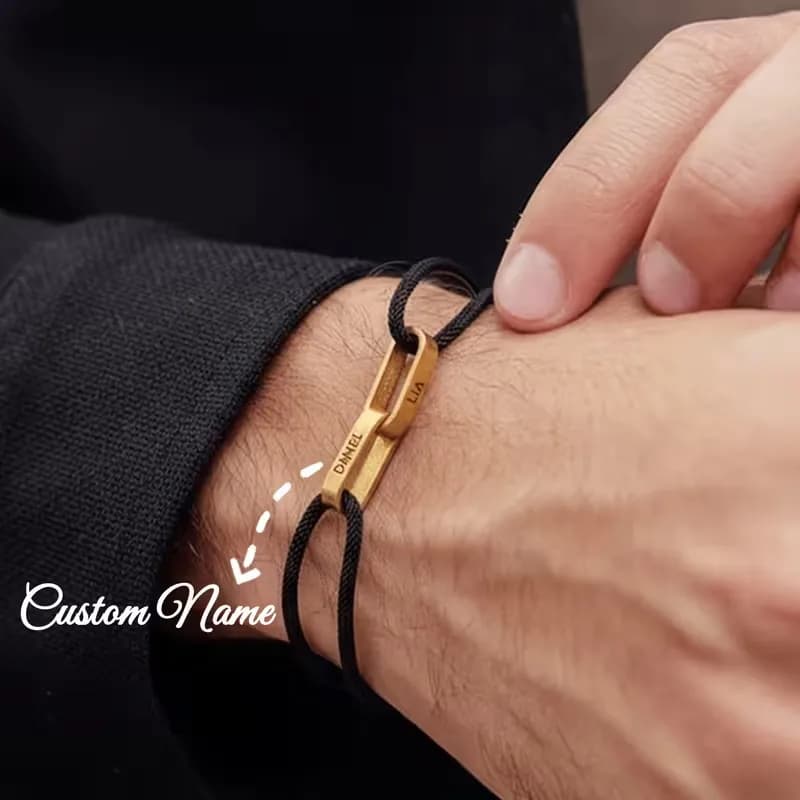 Braccialetto personalizzato per coppia con 2 nomi incisi – Braccialetto dell'amicizia regolabile in corda per lui e per lei, gioielli minimalisti coordinati