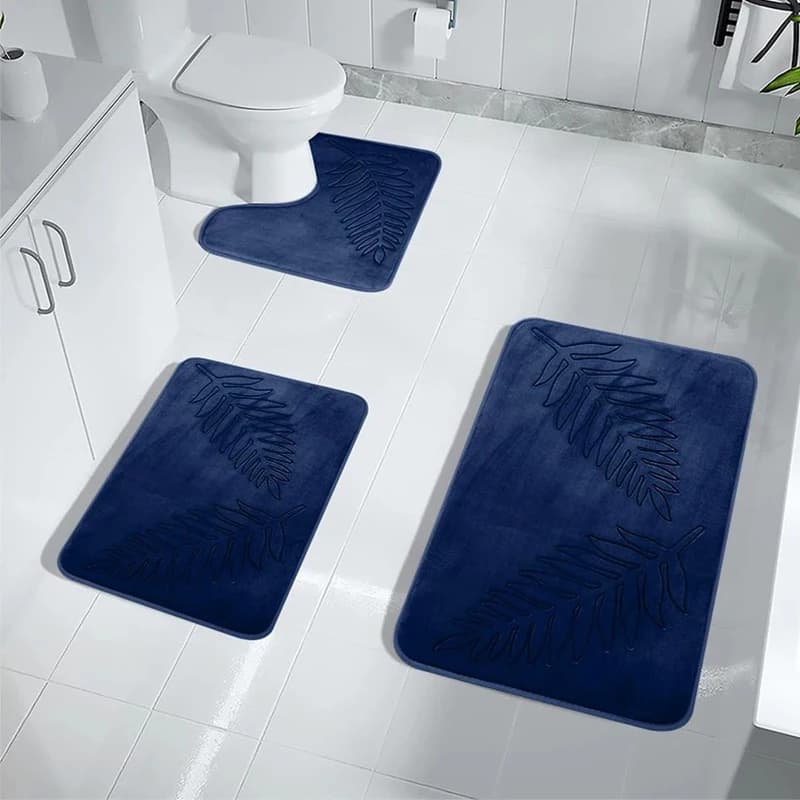 Tappetino da bagno in memory foam da 3 pezzi Tappeti da bagno a foglie ultra morbidi e assorbenti spessi lavabili per set di tappetini per vasca da bagno