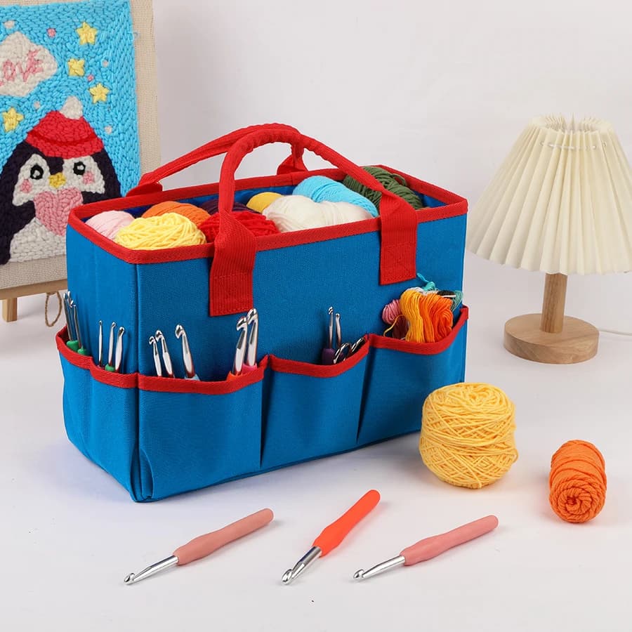 Crochet Hook Yarn Storage Bag Large Capacity Multipocket Sewing Tool Organizer Multi-Purpose Foldable Handbags Tote Bag