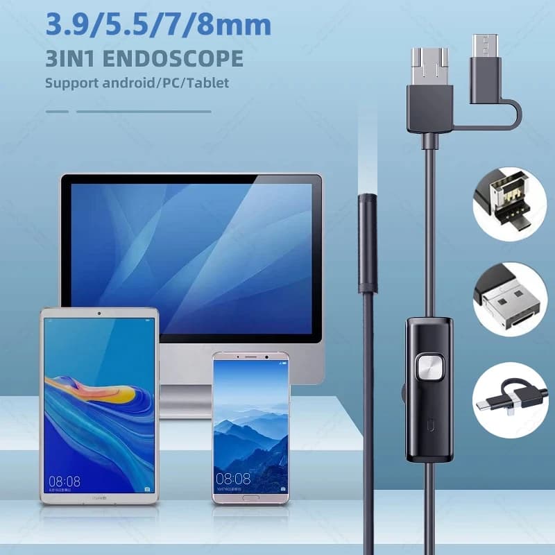 3.9/5.5/7.0/8mm 1080P 3in1 Singola Doppia Lente Strumento di Ispezione Endoscopico Macchina Fotografica Piping Endoscopio Per Android Mobile Smartphone Auto