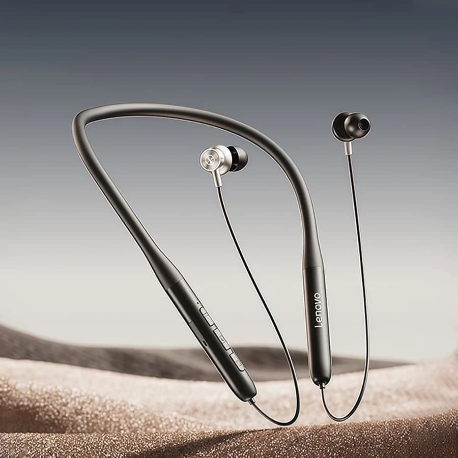 Auricolari Bluetooth magnetici anti-smarrimento Lenovo E500, auricolari sportivi comodi da indossare al collo, batteria a lunga durata.