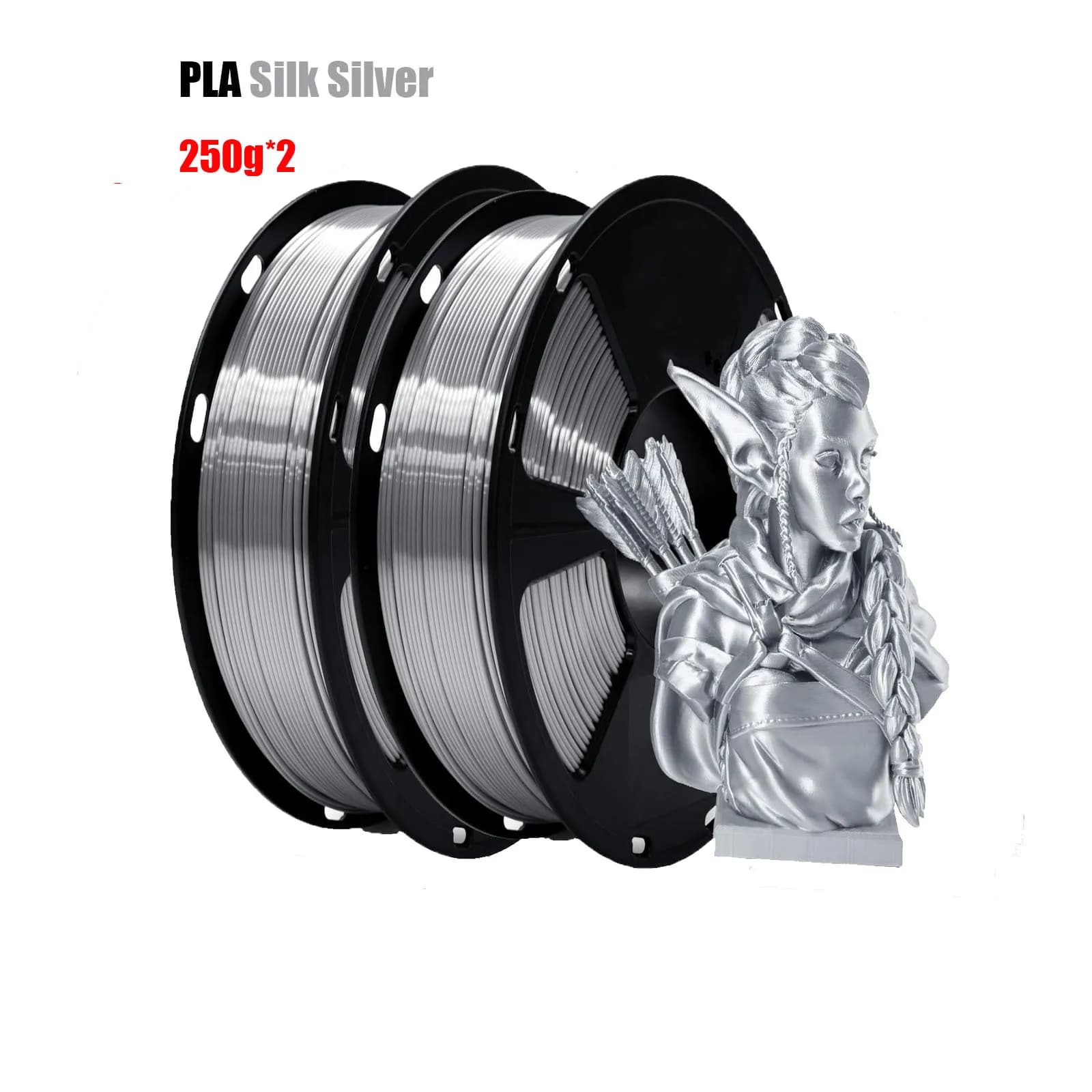 Filament PLA 1.75mm for 3D Printer with Polished Surface, PLA Filament Silk Effect 250g/500g 3D Printing Coil, Silver