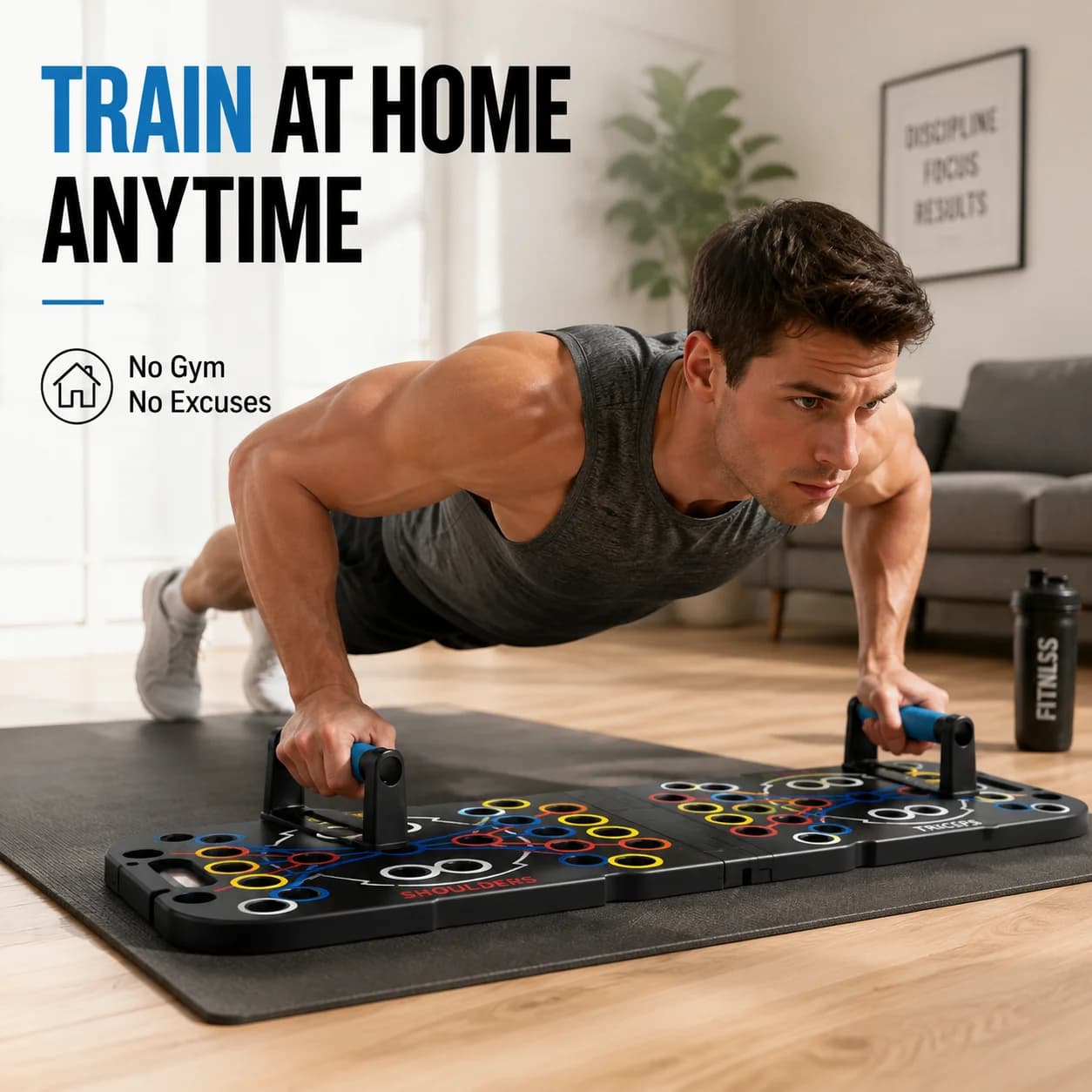 Multifunctional Push Up Board with Resistance Bands, Portable Home Gym Workout Equipment for Chest Shoulder Back Arm Training, Full Body Fitness Exercise Kit