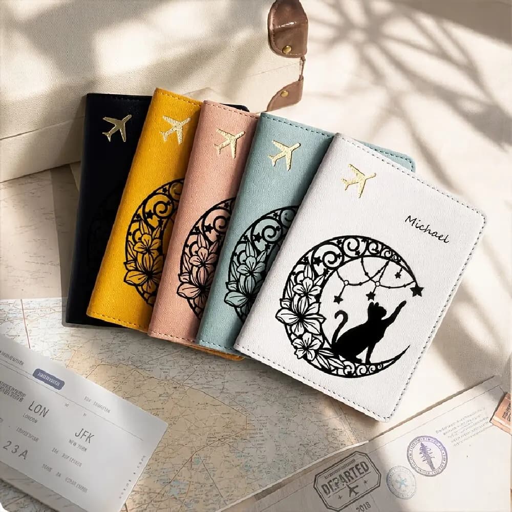 Custom Name Faux Leather Passport Holder, Ultra-thin Travel Wallet for Cards, Tickets for Men & Women