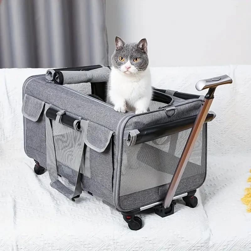 Trolley portatile extra large per animali domestici, valigia trolley per cani staccabile, borsa da viaggio pieghevole grande per gatti
