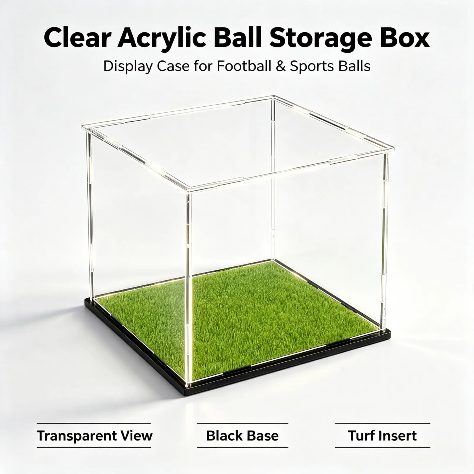 Detachable Acrylic Ball Display Case Dustproof Football Rugby Storage Box With Artificial Grass Base Stand for Desktop Display