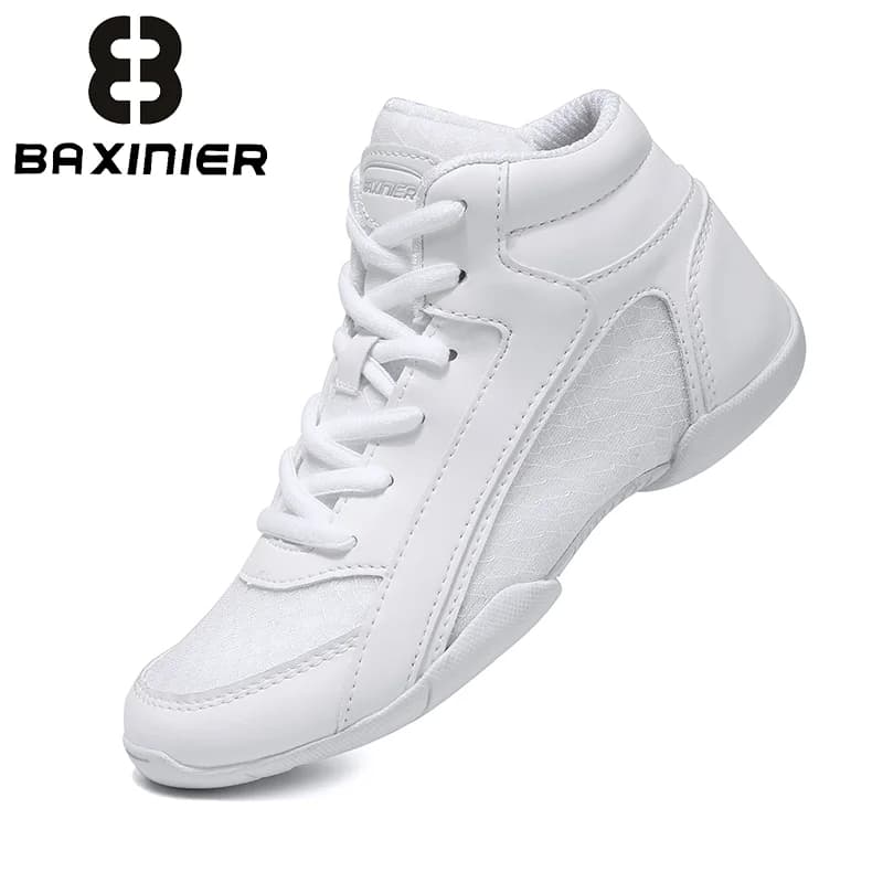 BAXINIER Girls Youth White High Top Cheerleading Dance Sneakers Lightweight Breathable Training Sport Shoes Kids Performance