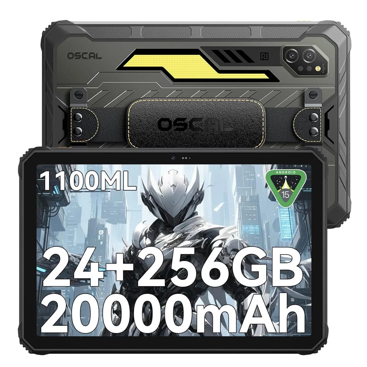Tablet Rugged OSCAL Spider 10, Tablet PC Android 15 da 11 Pollici, Luce da Campeggio 1100ML, 24GB 256GB, Dual SIM 4G, Batteria da 20000W