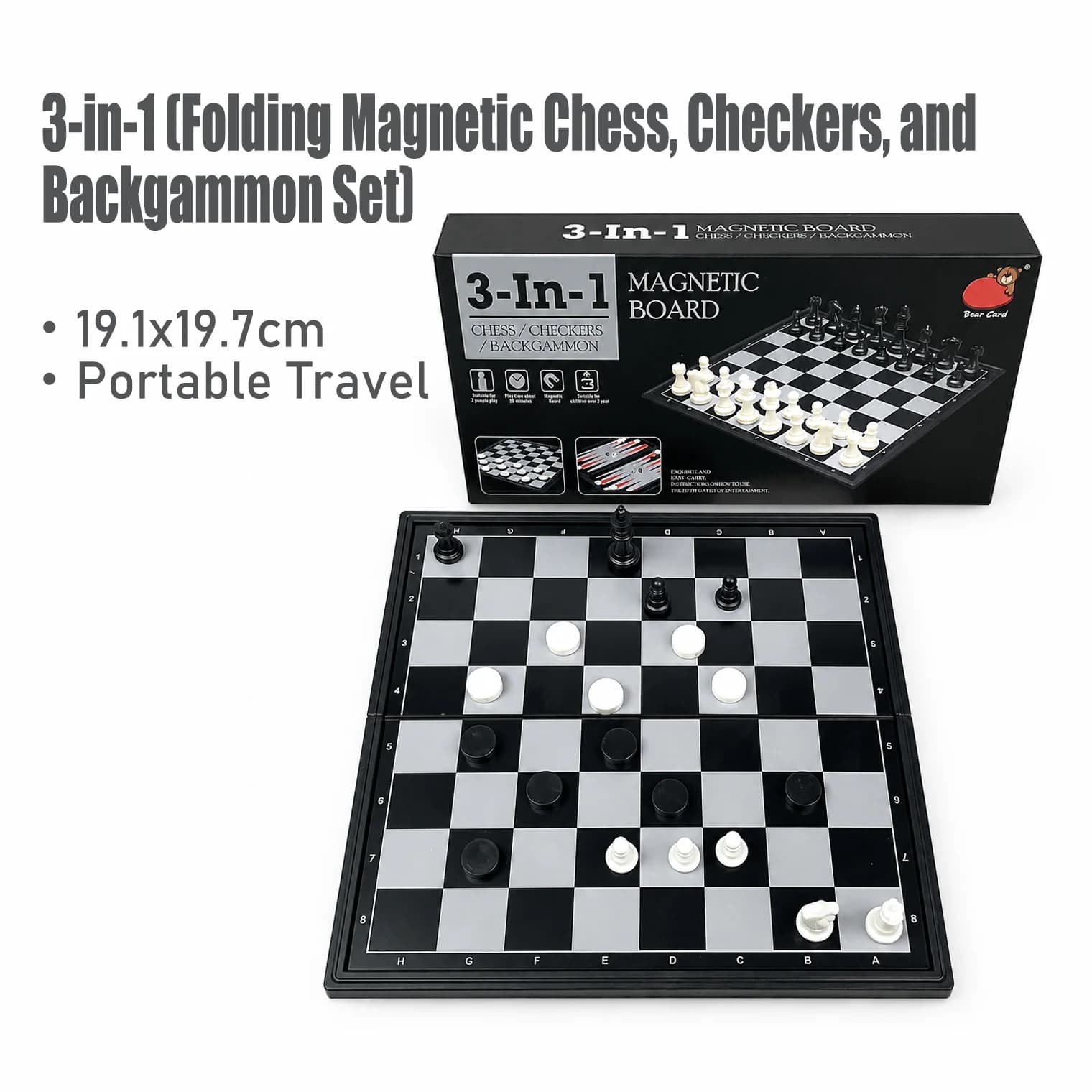 19.1x19.7cm 3 in 1 Folding Magnetic Chess Checkers Backgammon Set Board Game Portable Travel Educational Puzzle Toy Gift