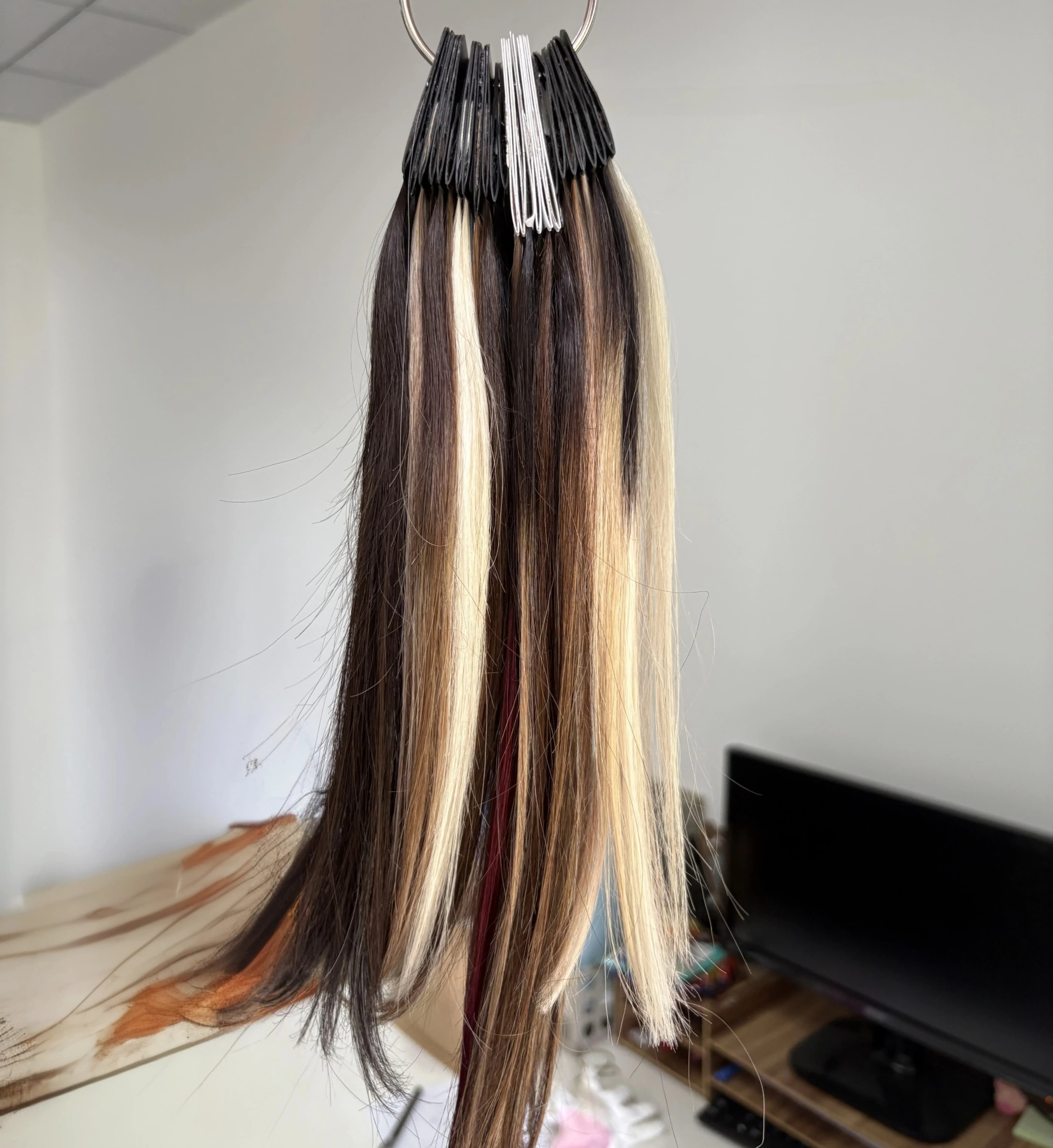 Moresoo Anelli Colorati per Capelli Remy per Salone, per Colorazione di Extension di Capelli Umani e Campionario di Tinture per Capelli