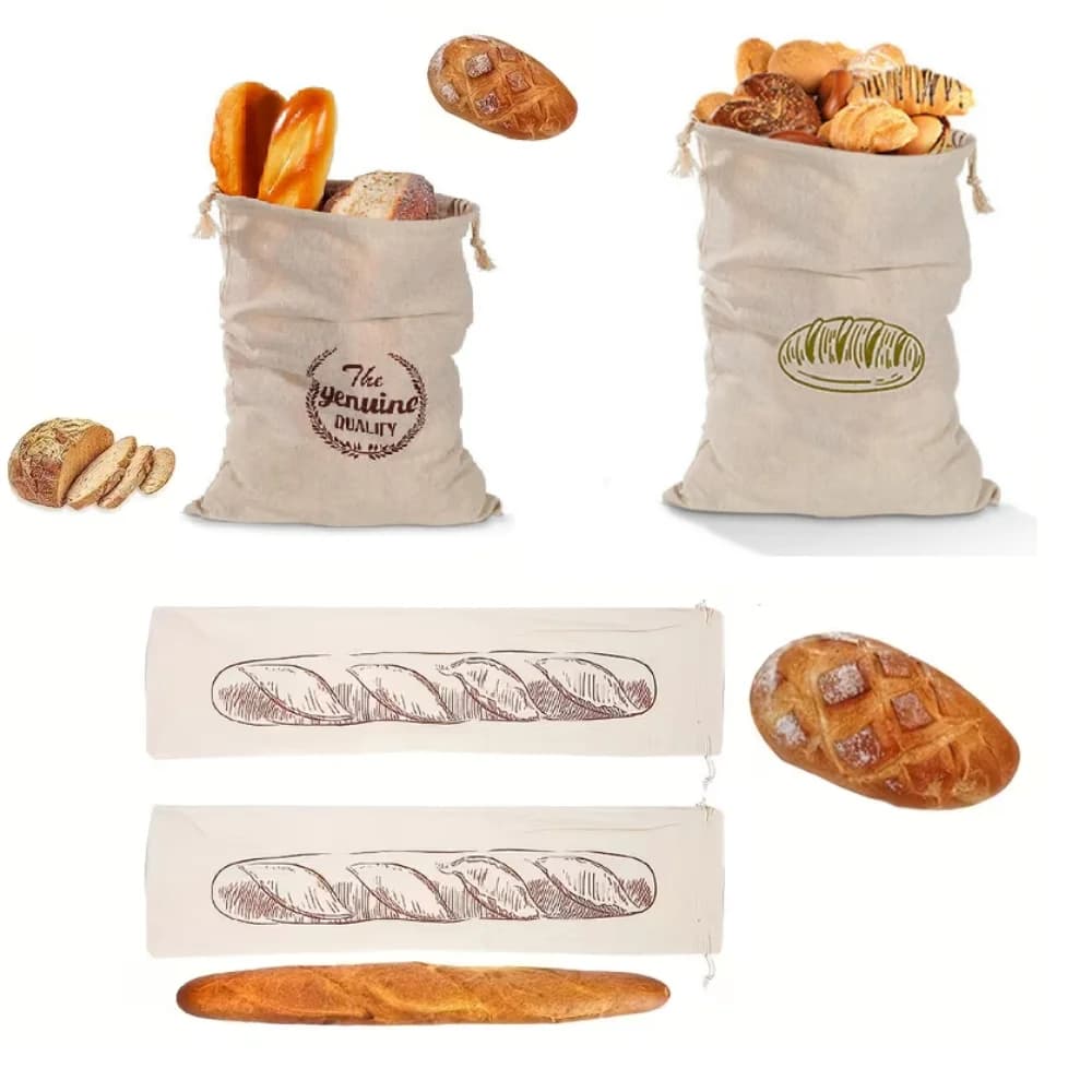 Una borsa riutilizzabile in lino per conservare il pane - una borsa con coulisse non sbiancata per la conservazione naturale di pane e prodotti da forno fatti in casa