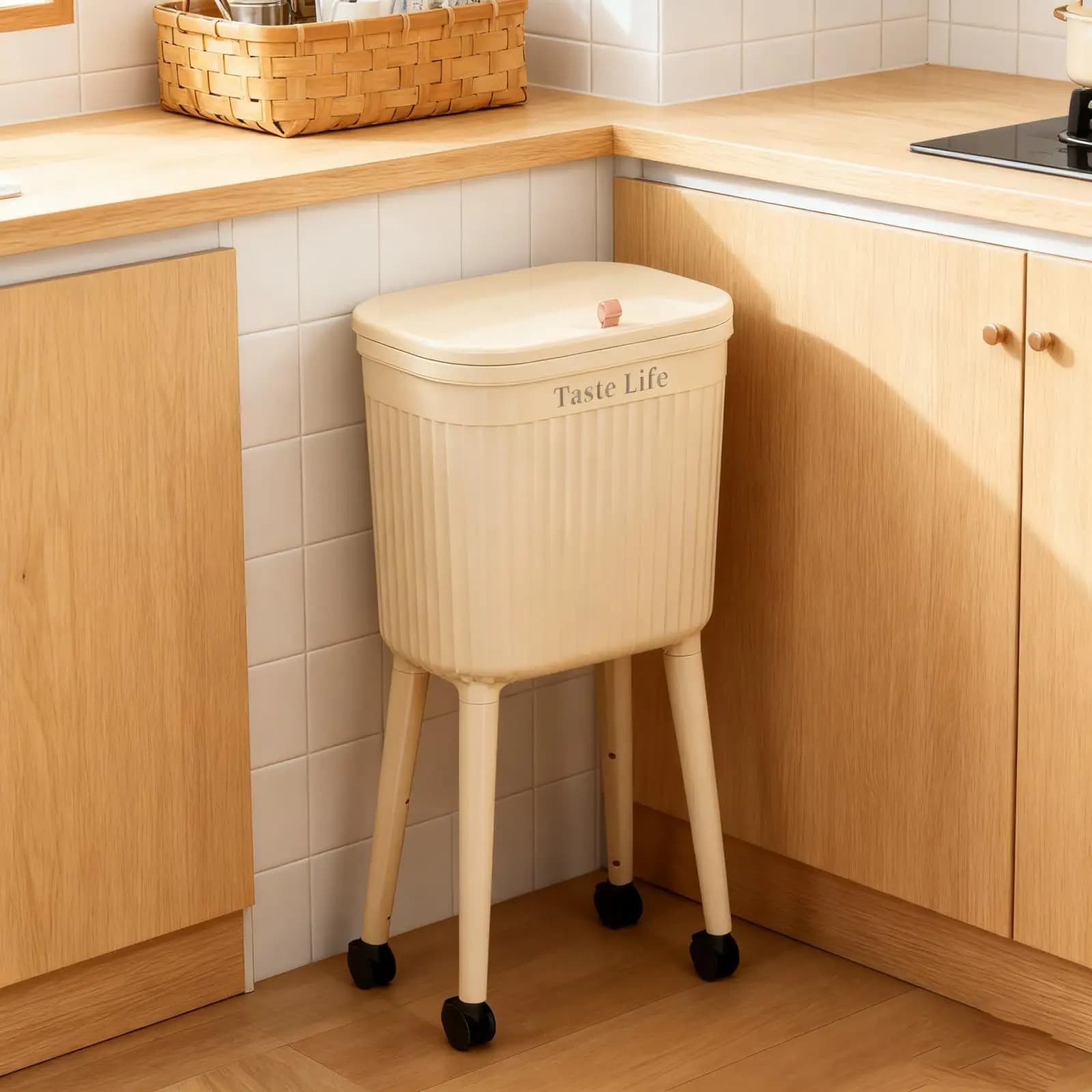 Pattumiera da cucina con piede alto Pattumiera versatile pattumiera di lusso con ruote Cestino per rifiuti in stile moderno per camera da letto, cucina, casa