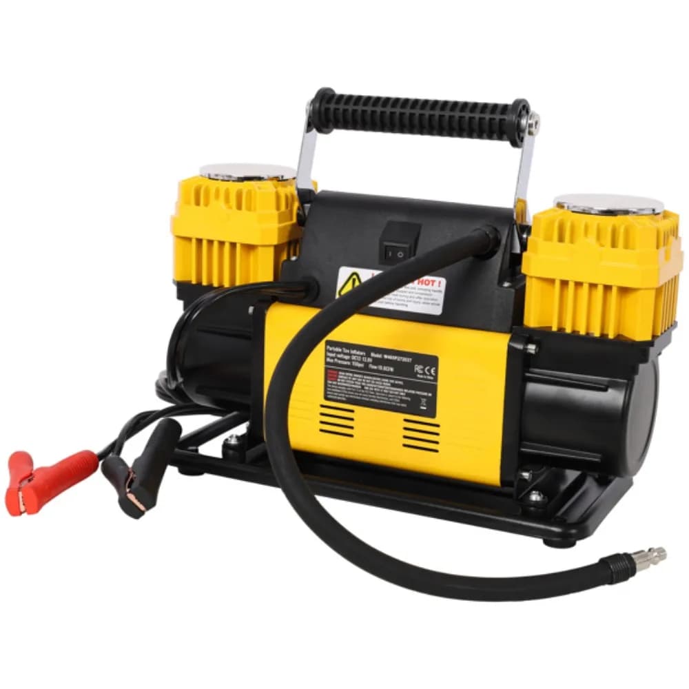 Gonfiatore per pneumatici con compressore d'aria per carichi pesanti a doppio cilindro 12V con manometro Pompa d'aria per gonfiaggio pneumatici da 150 PSI per camion camper per auto