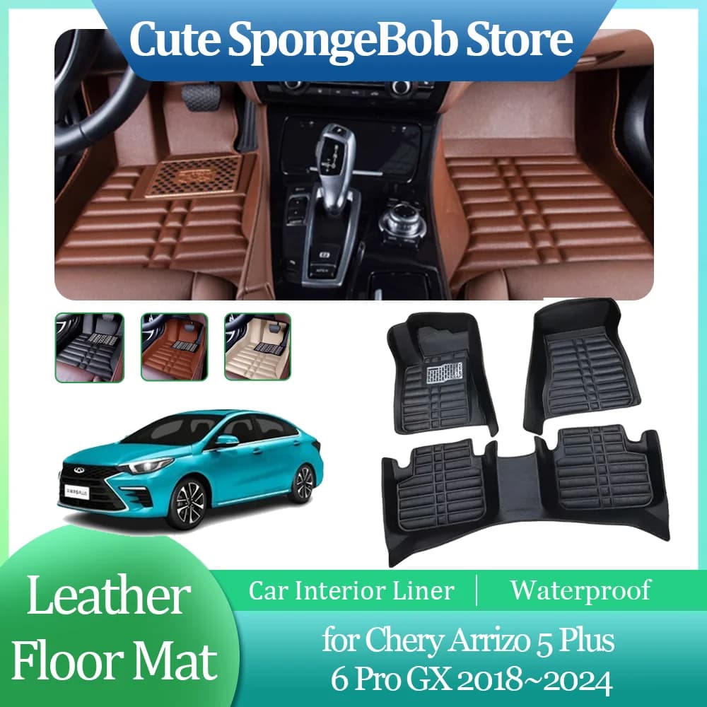 Tappetino in pelle per auto per Chery Arrizo GX 5 Plus 6 Pro Omoda O5 S5 2018 ~ 2024 2019 2020 2021 2022 2023 fodera per piedi Anti-sporco accessori per tappeti impermeabili