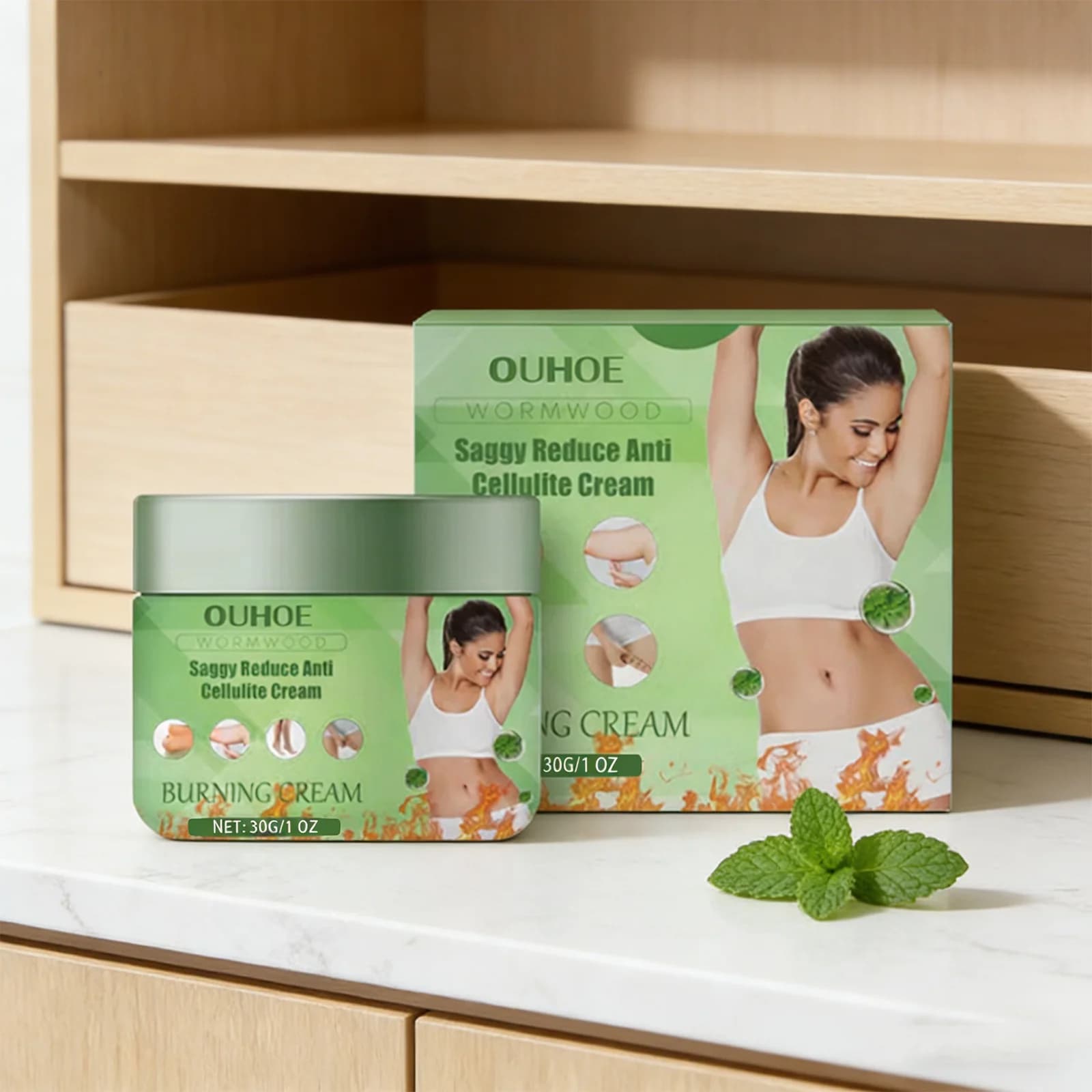 OUHOE Crema Anticellulite 30G, Contiene Assenzio Naturale, Migliora la Circolazione, Combatte la Cellulite, Rassoda la Pelle