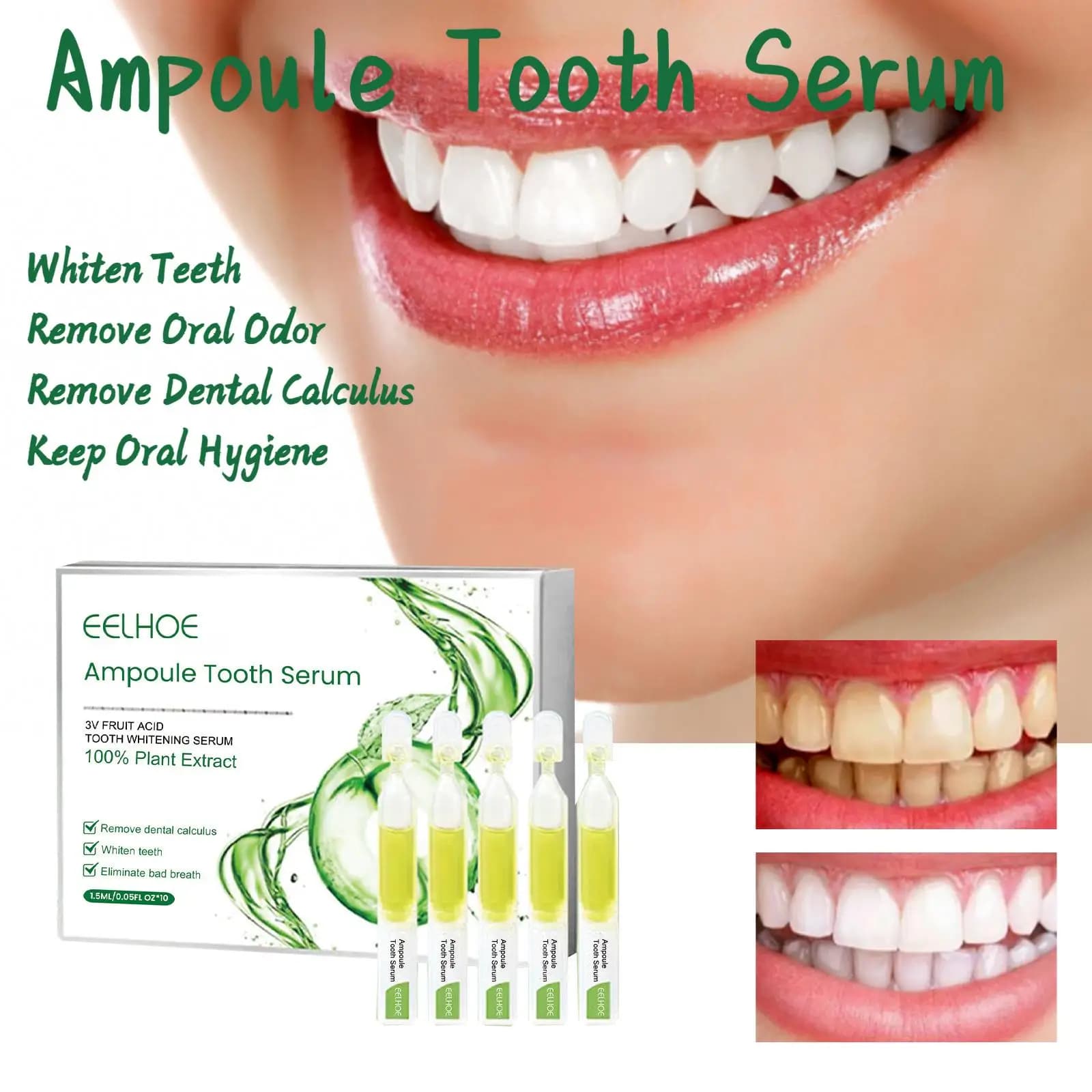 Eelhoe 1.5mlx10pcs Denti Whitening Siero Fiala Clean Macchie Of the Tooths Calculation Remove The Odor Oral Freshener Whey Dental