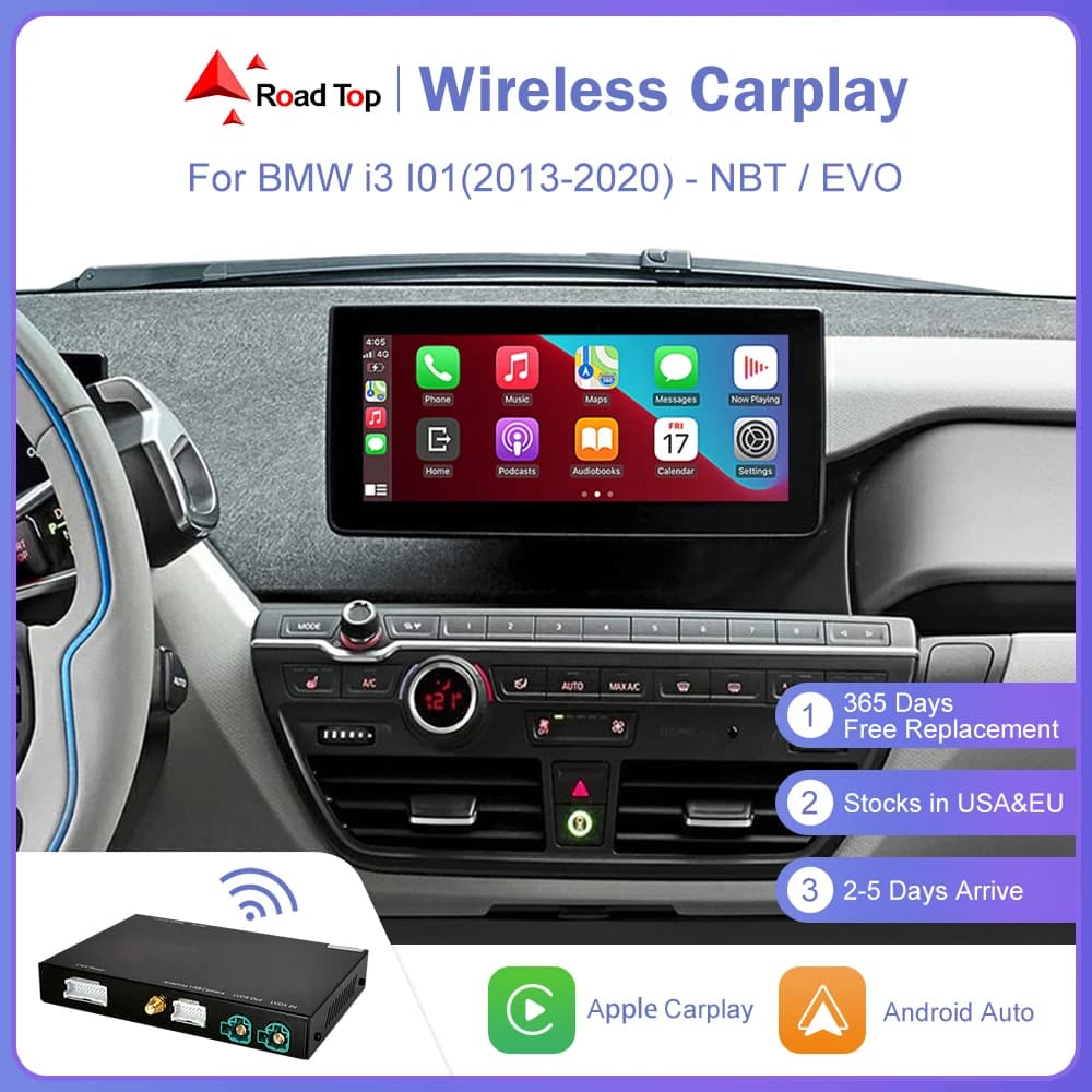 Road Top Wireless CarPlay per BMW i3 I01 NBT,EVO System 2013-2020, con Android Auto Mirror Link AirPlay Car Player Camera View