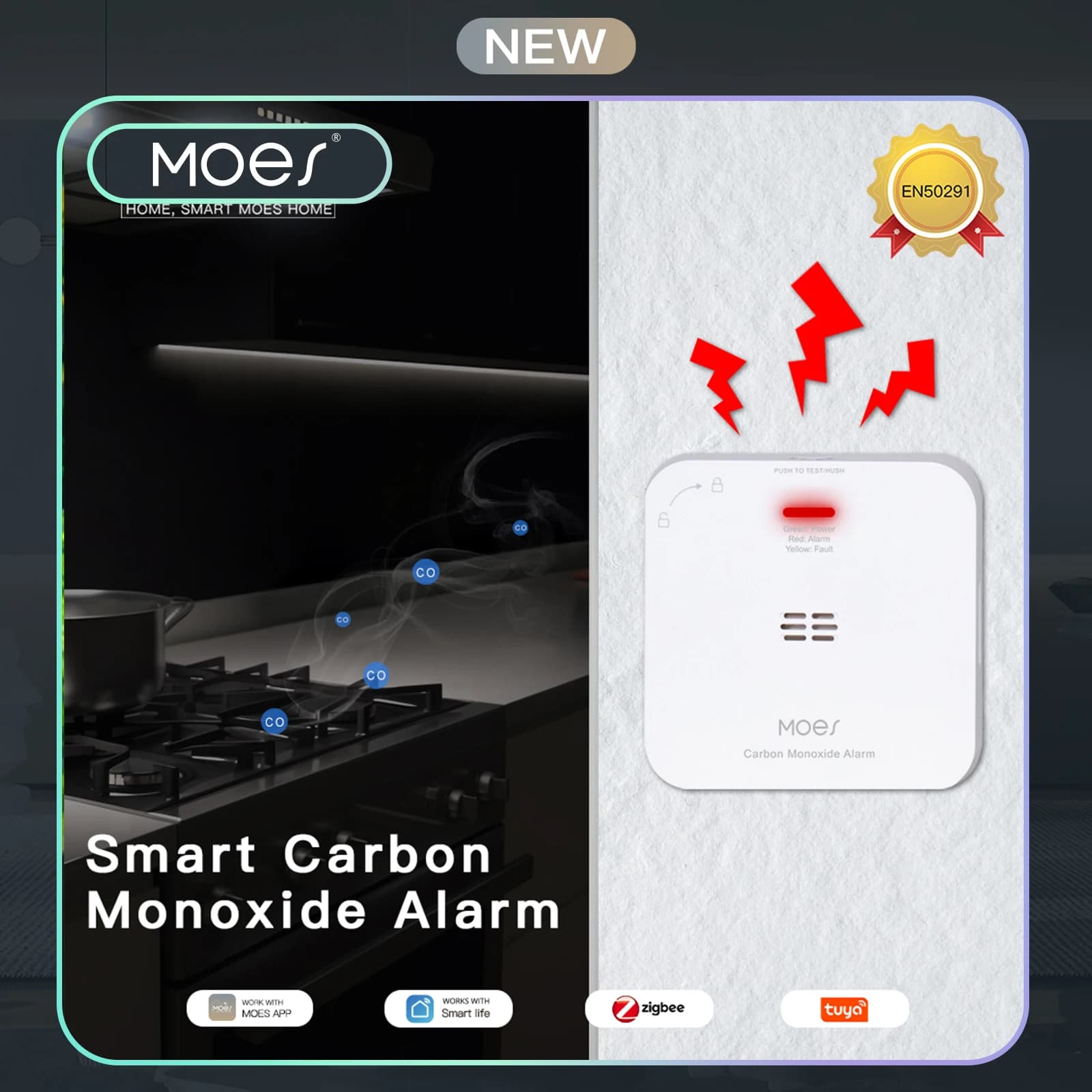 MOES Tuya ZigBee Rilevatore di CO Allarme Perdite di Gas Rilevatore di Monossido di Carbonio Senza Fili Per Uso Domestico Sirena di Gas Sensore di Allarme Sicurezza Intelligente Casa