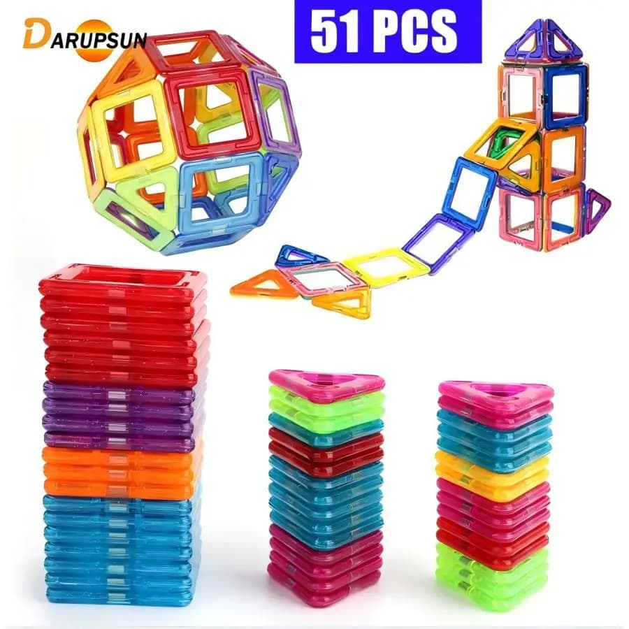 51 pezzi tutti i blocchi magnetici impostati per bambini piastrelle magnetiche giocattoli idee regalo per bambine e bambine