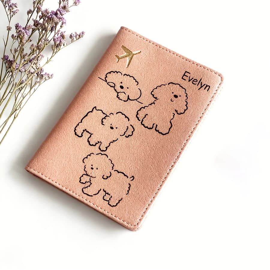 A Custom Text Name Passport Holder Featuring an Adorable Cartoon Puppy Design, Simple Airplane Model Passport Pouch