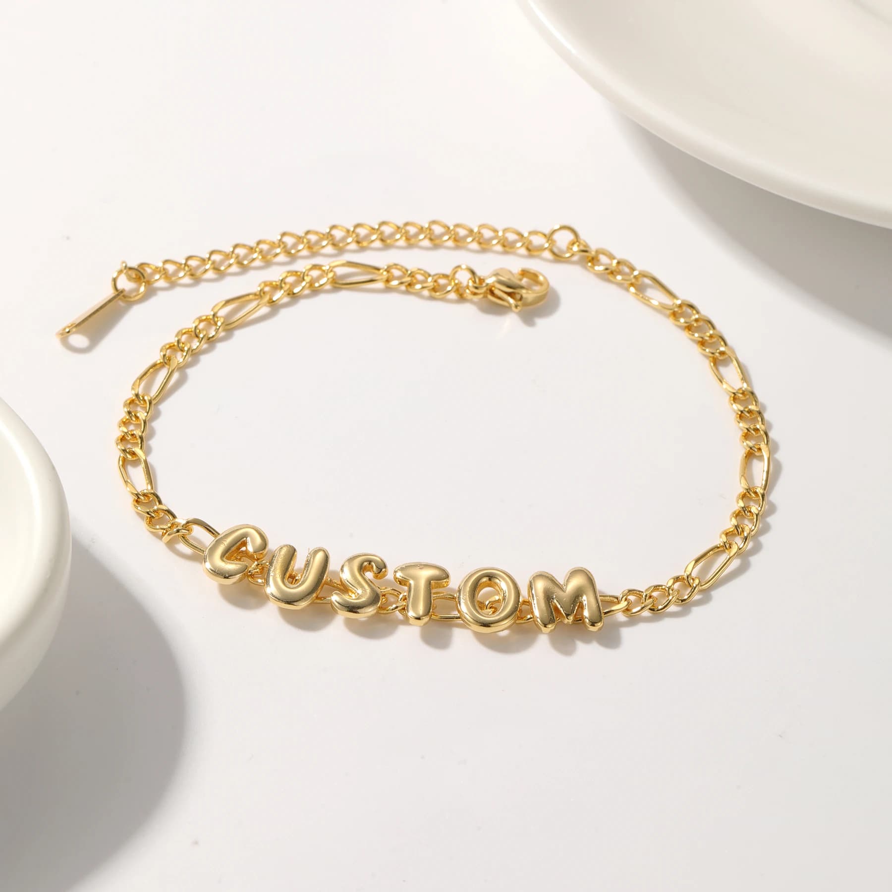 Bracciale con nome Figaro con lettera a bolle, gioielli personalizzati con nome dimensionale da donna in acciaio inossidabile, miglior regalo di festa per le donne