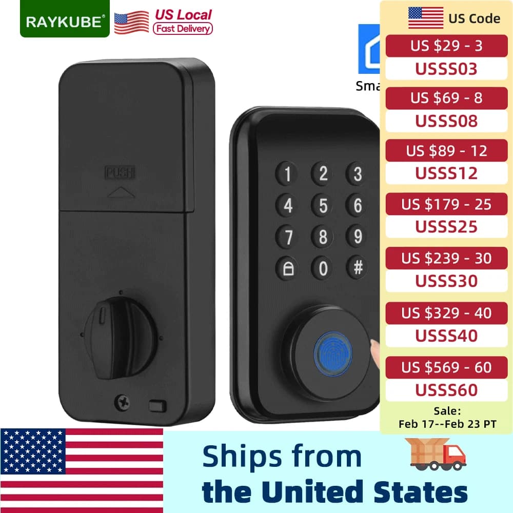 Serratura Intelligente RAYKUBE Tuya con Impronta Digitale e Sensore Porta/Chiave Automatica/Password/Sblocco tramite App Tuya Smartlife dagli USA