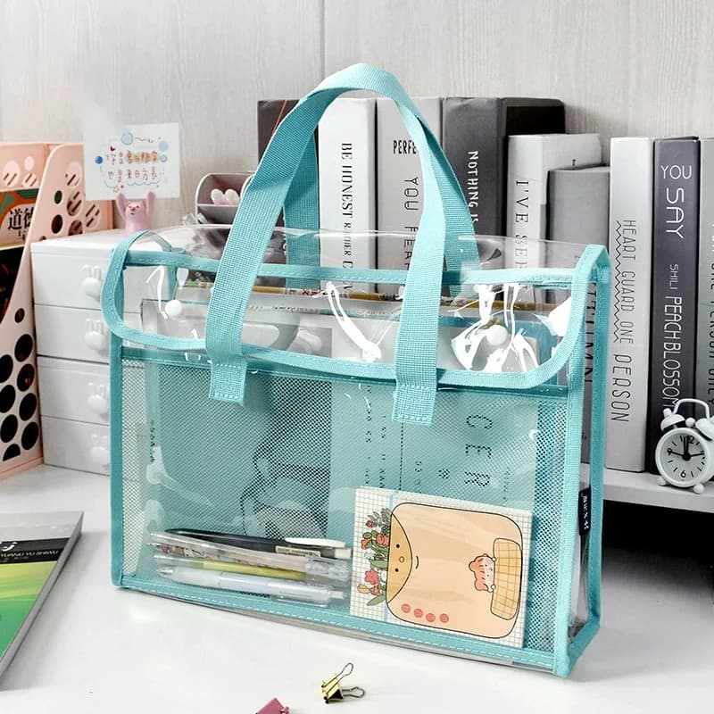 Borsa organizer per libri e file in PVC trasparente – Cartella sigillata impermeabile con contenitore a doppio strato per uso studio e ufficio