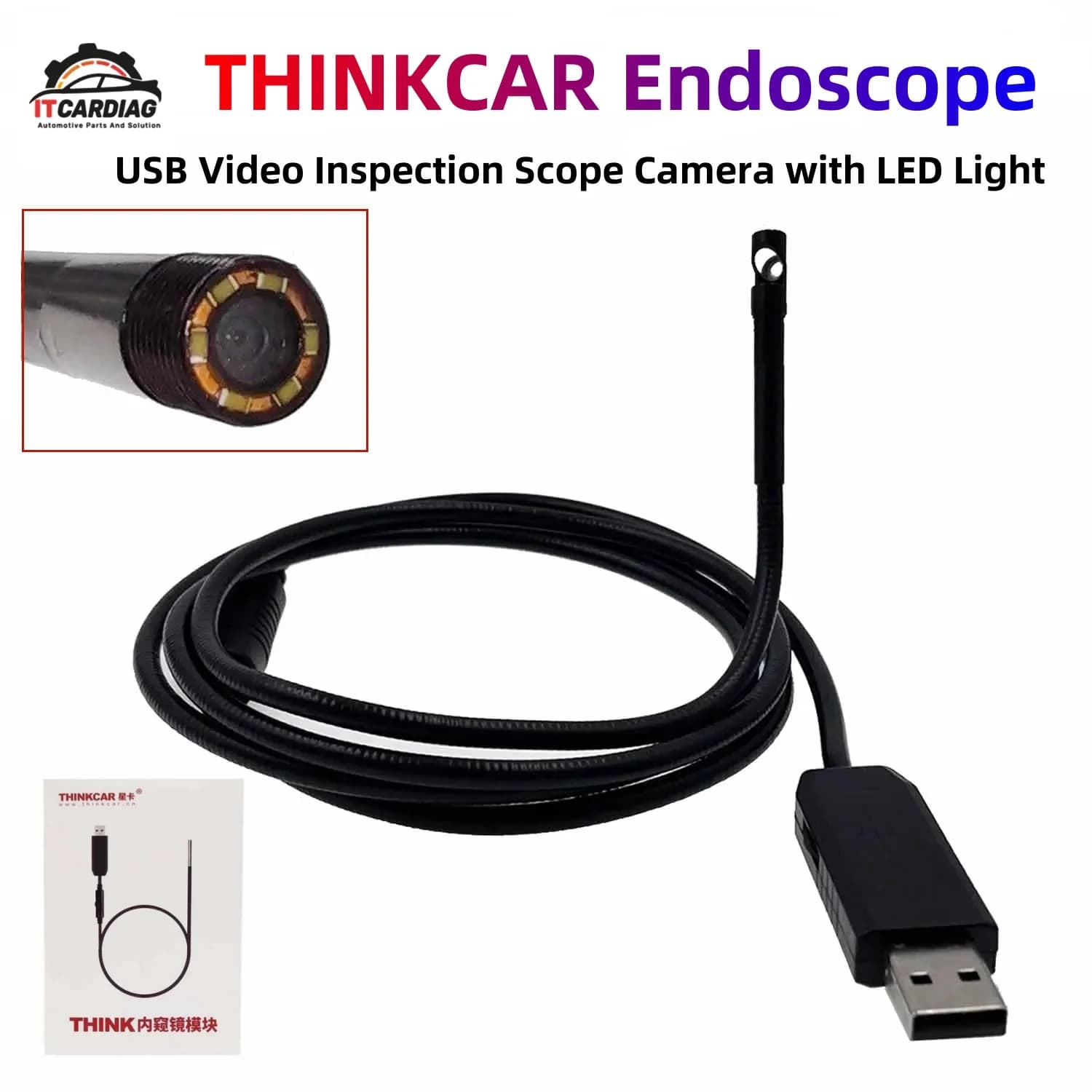 THINKCAR Endoscopio ThinkTool USB Videocamera per ispezione con luce a LED 60 pollici P67 Display HD impermeabile Diagnostica per auto