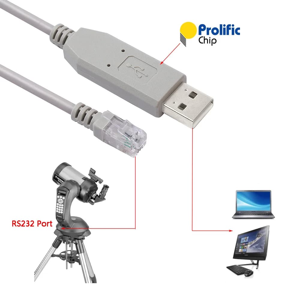 Prolific PL2303GT Cavo da USB a RJ9 4P4C per console telescopica Celestron NexStar e aggiornamento flash firmware con controllo manuale
