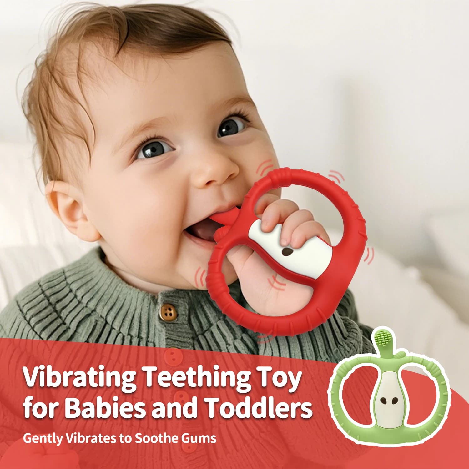 Baby Teether 1Pc, Electric Vibrating Silicone Apple Chew Toy for Babies Molar Relief