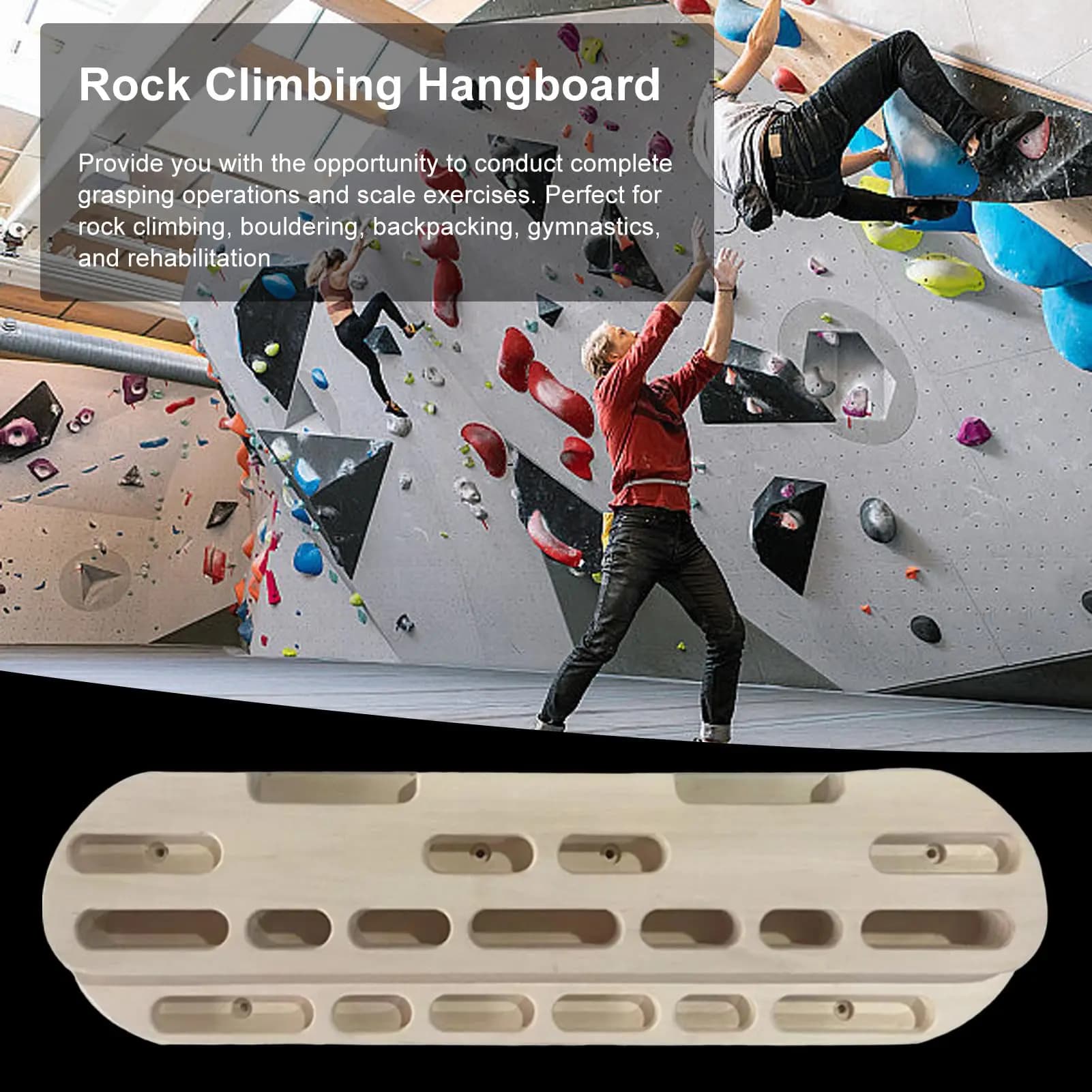 Vertical training table for coat racks, for rock climbing, with wooden climbing traction bar to strengthen the forearm