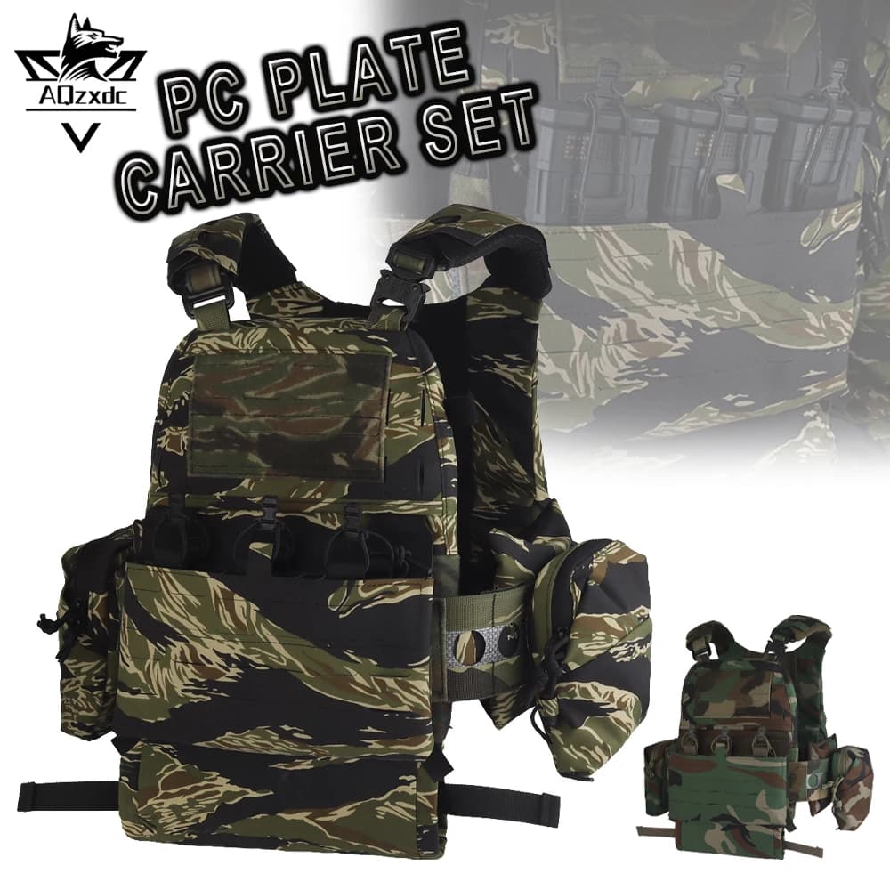Set portapiatti tattico Airsoft Gilet modulare traspirante a sgancio rapido con tripla borsa per caricatore Kit di pronto soccorso per caccia CS