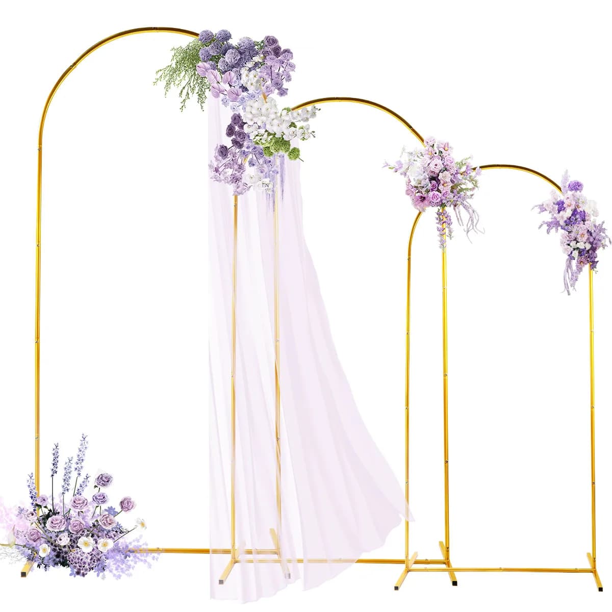 3 piece gold metal arch kit, adjustable and portable backrest support for garden balloon decorations for weddings and parties (6FT+6,6FT+7,2FT)